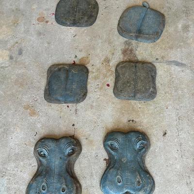 LOT 115G: Set of 2 Three piece Resin Hippos for Garden