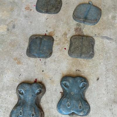LOT 115G: Set of 2 Three piece Resin Hippos for Garden