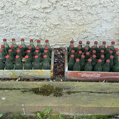LOT 118OS: Two Wooden Vintage Coca-Cola Crates Filled With Glass Bottles With Bottle Caps