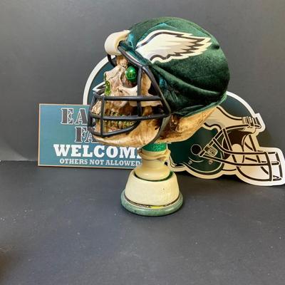 LOT 122: Die Heart Eagles Fan Collection Featuring a Custom Hand Crafted Eagles Skull and Other Eagles Plaques Magnets and More