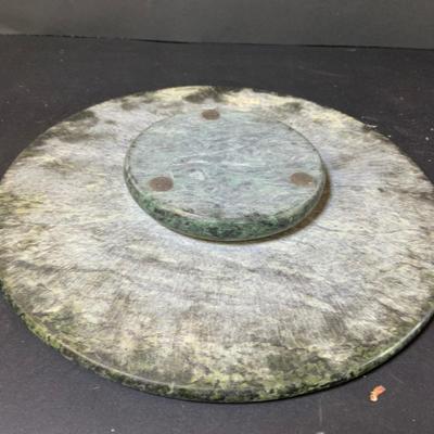 LOT 124: Green Marble Lazy Susan and Footed Cheese Tray and Marble Eggs