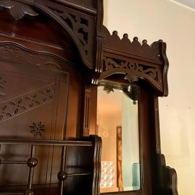 LOT 131: Antique Victorian Style Carved Wood Shelf and Mirror