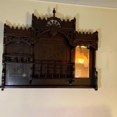 LOT 131: Antique Victorian Style Carved Wood Shelf and Mirror