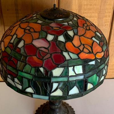 LOT 136: Floral Stained Glass Lamp