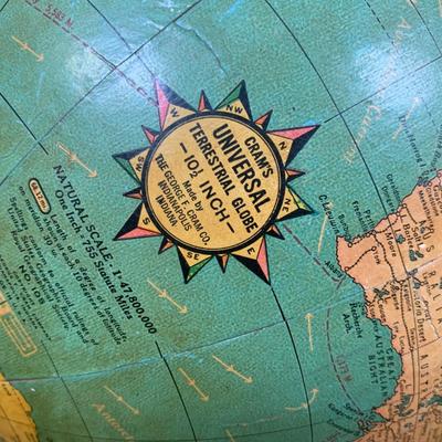 LOT 145: Old World Collection: Vintage Globe, Nautical Trinket Box, Vintage Ink Bottle w/Quill, Brass Rolling Day/Date Desk Calendar &...