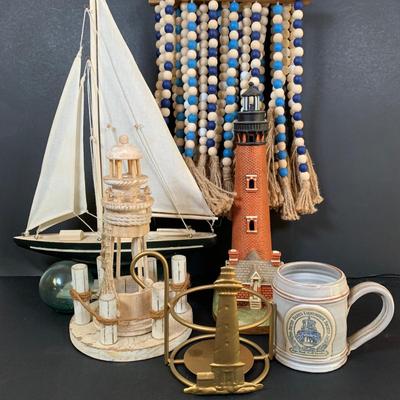 LOT 500: Lefton Currituck, NC Lighthouse, Macrame Tassel Wall Hangings, Wooden Decor Sailboat & Nautical Decor