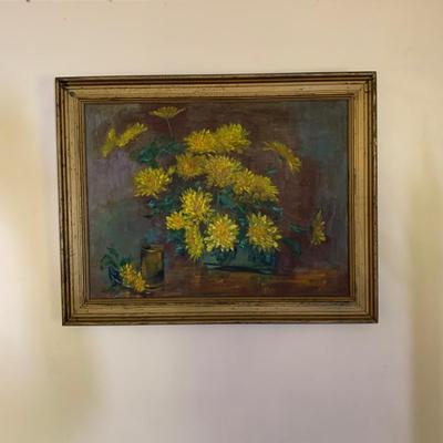LOT 154: Unsigned Still Life w/Flowers Painting on Canvas