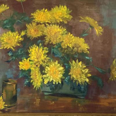 LOT 154: Unsigned Still Life w/Flowers Painting on Canvas