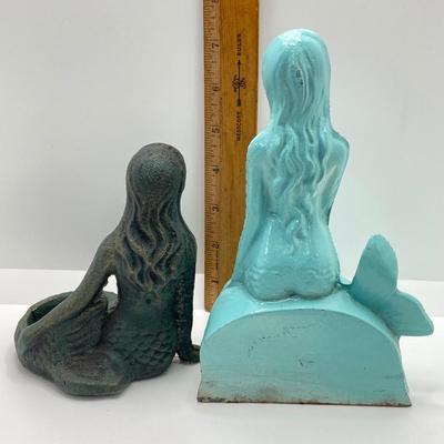 LOT 172: Decorative Mermaid Figurine Collection - Cast Iron, Painted, Shelf Sitter, Ring Holder and More