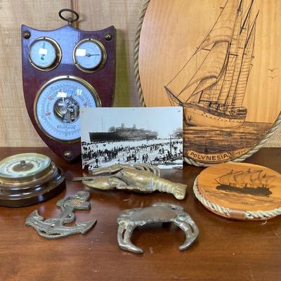 LOT 173: Nautical Collection - German Barometers, Wall Art, Brass Crab / Lobster / Anchor and More