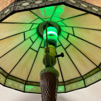 LOT 174: Dragonfly Stained Glass Painted Spectrum Lamp with Green Bulb