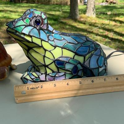 LOT 196: Stained Glass Frog and Glass Turtle Lamps