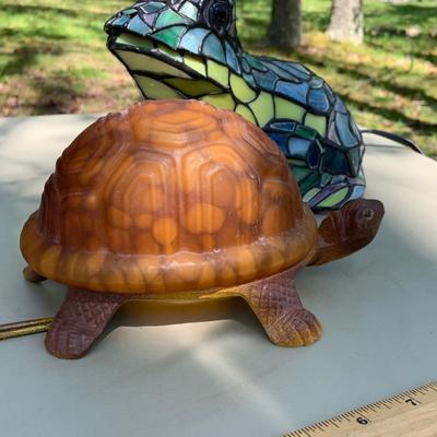 LOT 196: Stained Glass Frog and Glass Turtle Lamps