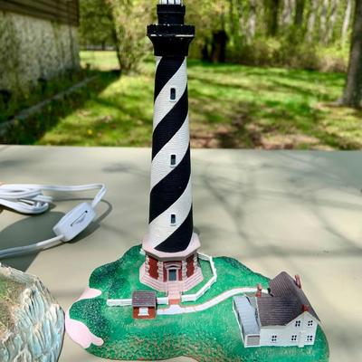LOT 199: 1997 Lefton Old Charleston Light House Lamp and Danbury Mint Cape Hatteras Lighthouse Figure