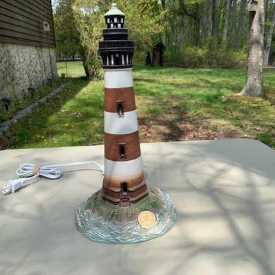 LOT 199: 1997 Lefton Old Charleston Light House Lamp and Danbury Mint Cape Hatteras Lighthouse Figure
