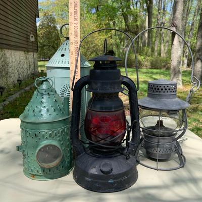 LOT 201: Collection of Lanterns Including a Dietz Lantern with Red Glass, Dressel Lantern and More