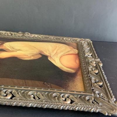 LOT 204: Beautiful Antique Wall Art Ornately Framed with Convex Glass