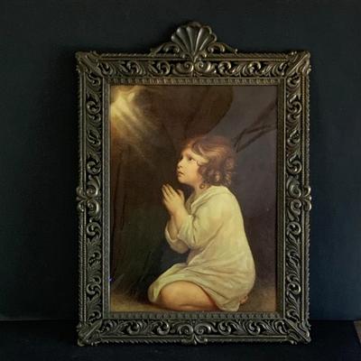 LOT 204: Beautiful Antique Wall Art Ornately Framed with Convex Glass