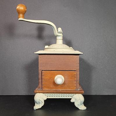 LOT 221: Home Decor & More: Painted Coffee Mill w/Added Feet, Stained Glass Night Light, Painted Trivet & More