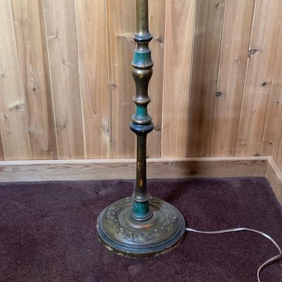 LOT 246: Vintage Wooden Floor Lamp w/Stained Glass Shade