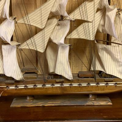 LOT 251: Wooden Tall Ship Model (overall width 48