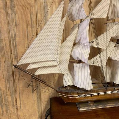 LOT 251: Wooden Tall Ship Model (overall width 48