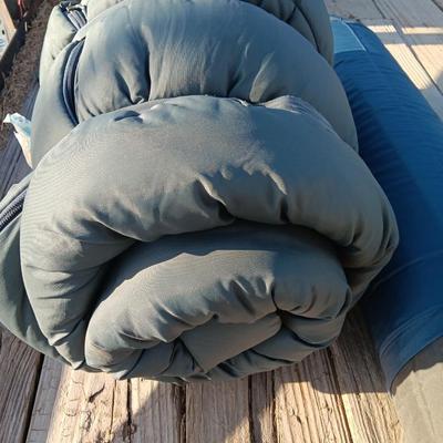 Dupont Hollofil808 sleeping bag with inflatable sleeping cushion.
