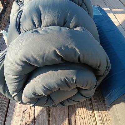 Dupont Hollofil808 sleeping bag with inflatable sleeping cushion.
