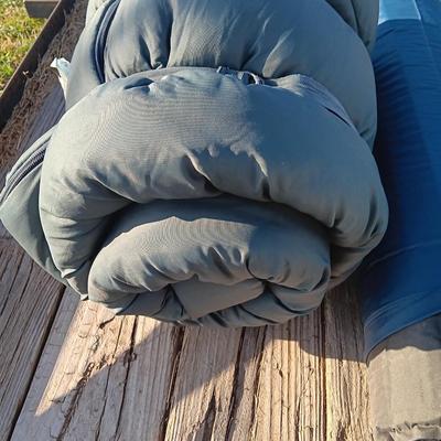 Dupont Hollofil808 sleeping bag with inflatable sleeping cushion.