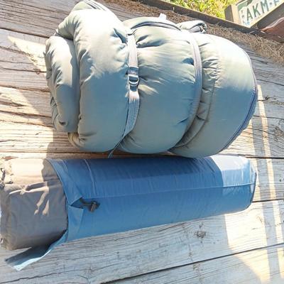 Dupont Hollofil808 sleeping bag with inflatable sleeping cushion.