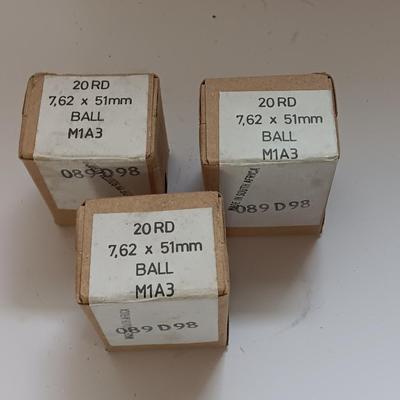 3 boxes of 7,62 x 51 mm Ball M1A3 Ammunition 60 rounds total - sealed boxes