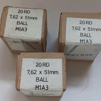 3 boxes of 7,62 x 51 mm Ball M1A3 Ammunition 60 rounds total - sealed boxes