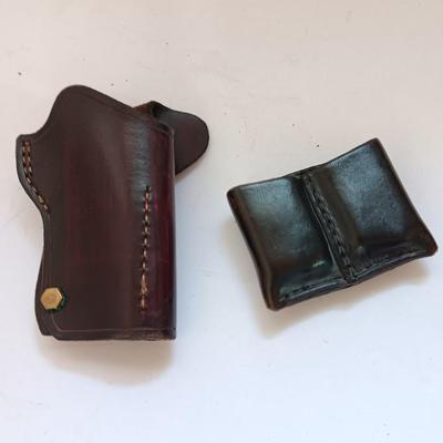 Leather pistol holster with leather magazine pouch