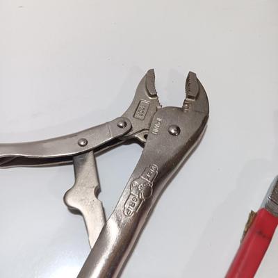 Variety of hand tools - Vise grips - pliers and an adjustable wrench