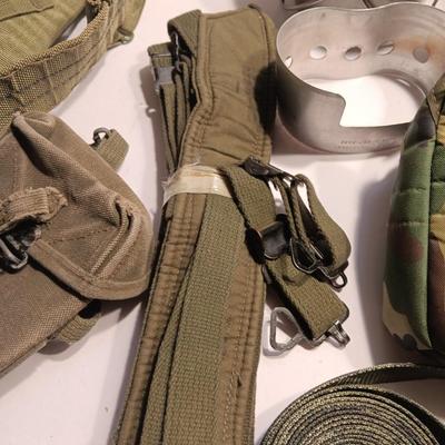 Large assortment of Military canvas bags and canteen with shoulder straps
