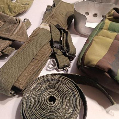 Large assortment of Military canvas bags and canteen with shoulder straps