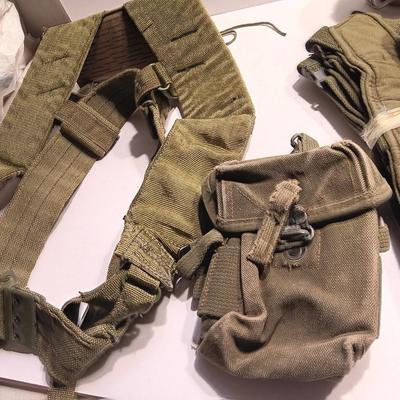 Large assortment of Military canvas bags and canteen with shoulder straps
