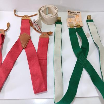 Two pairs of 42" suspenders and a white belt - Navy?