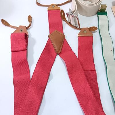 Two pairs of 42" suspenders and a white belt - Navy?