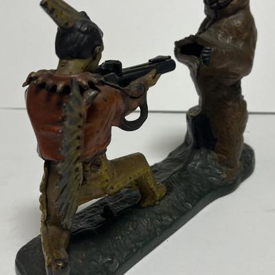 Antique J. & E. Stevens Cast Iron "Indian Shooting Bear" Mechanical Bank in VG Preowned Condition & in Good Working...