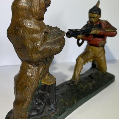 Antique J. & E. Stevens Cast Iron "Indian Shooting Bear" Mechanical Bank in VG Preowned Condition & in Good Working...
