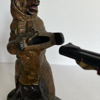 Antique J. & E. Stevens Cast Iron "Indian Shooting Bear" Mechanical Bank in VG Preowned Condition & in Good Working...