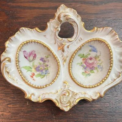 Antique Dresden Porcelain Egg Dish (Approx 5" x 4") in VG Preowned Condition.