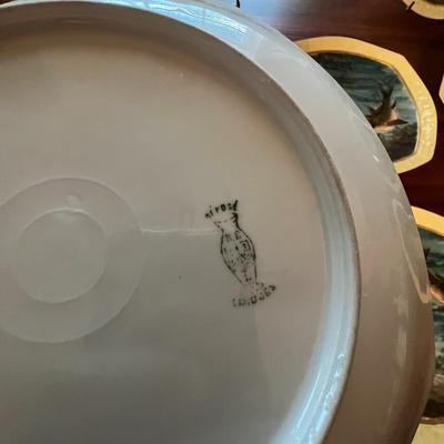 Antique Limoges Hand Painted Fish Platter w/Diver 24-1/2" Long & 12 Plates 9" in Diameter in Great Condition.