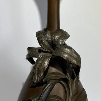 Antique Japanese Meiji Period Bronze Flower Vase 13" Tall in VG Condition as Pictured.