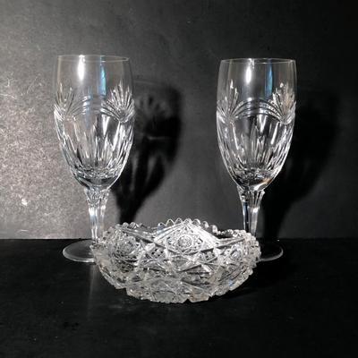 LOT 14K: Marquis by Waterford Crystal Stemmed Goblets & Cut Crystal Candy Dish