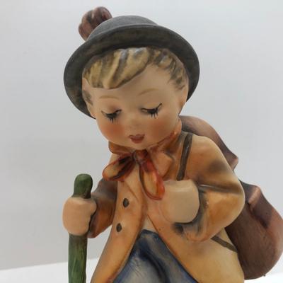 LOT 22K: Vintage Goebel MI Hummel Figurines - Little Cellist, Weary Wanderer, Merry Wanderer & Gay Adventure