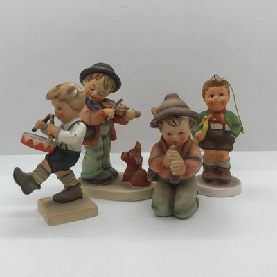 LOT 25K: Vintage Goebel MI Hummel Figurines & Schmid - Puppy Love, Little Tooter, Little Drummer & Schmid Ornament