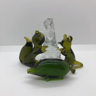 LOT 29D: Bubble Glass Mouse Paper Weight & Avocado Green Hand Blown Glass Animals