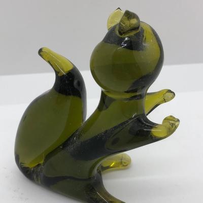 LOT 29D: Bubble Glass Mouse Paper Weight & Avocado Green Hand Blown Glass Animals